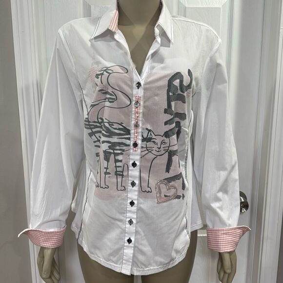 JUST WHITE BLOUSE. WHITE/BLUSH/GREY. - Picture 1 of 12